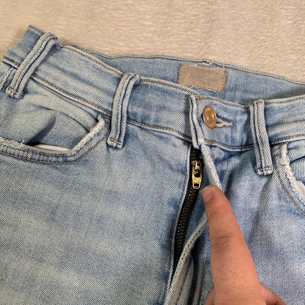 Mother Hustler Ankle Chew Jeans Womens 25 Light Wash Mid Rise Distressed Raw Hem - Picture 5 of 16